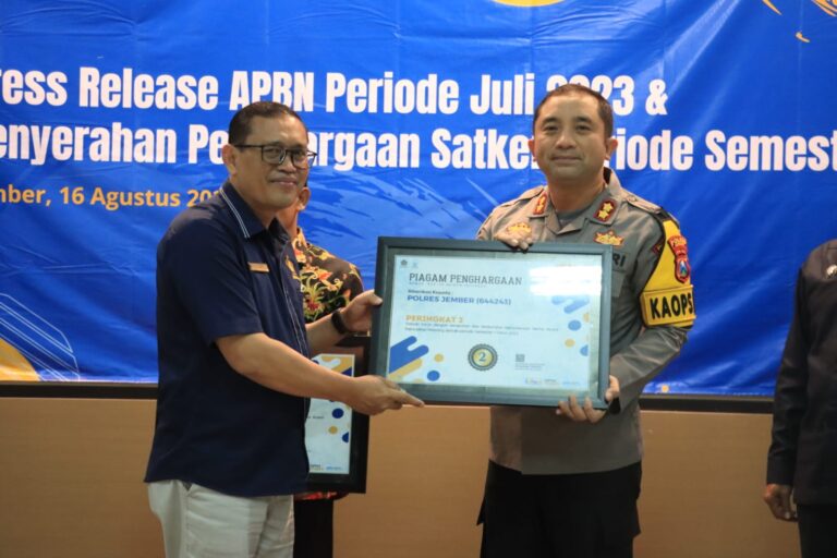 Polres Jember Raih Penghargaan Kinerja Satker Periode Semester I T.A. 2023 Oleh KPPN Jember