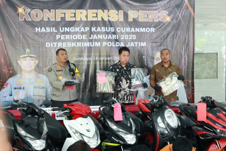 Polda Jatim Berhasil Ungkap Jaringan Curanmor Lintas Kota, Amankan 134 Ranmor